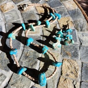 Sterling Silver Vintage Turquoise Heishe Necklace SET